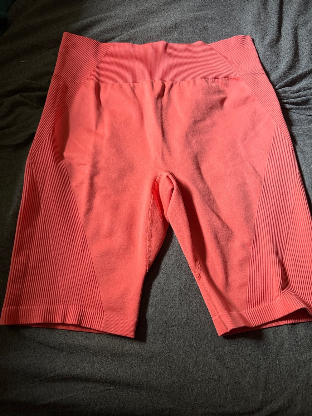 Livi Active Coral Ribbed High-Waist Bike Shorts